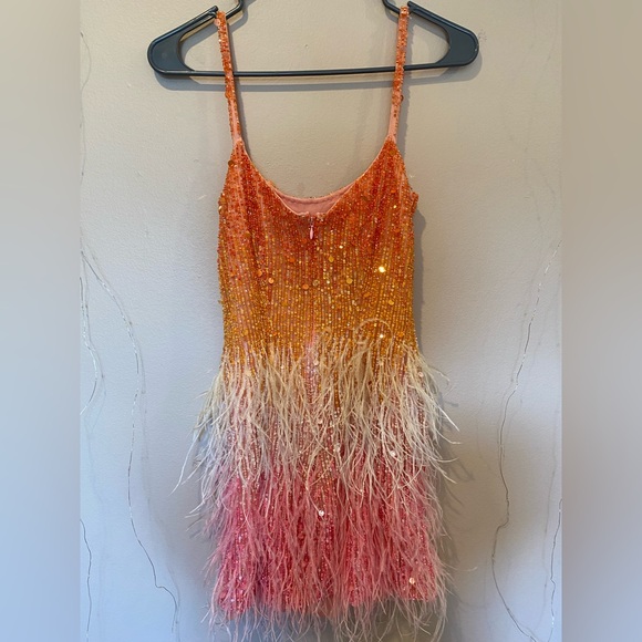 Nadine Merabi Cassie Sunset Feather Mini Dress - Picture 9 of 11